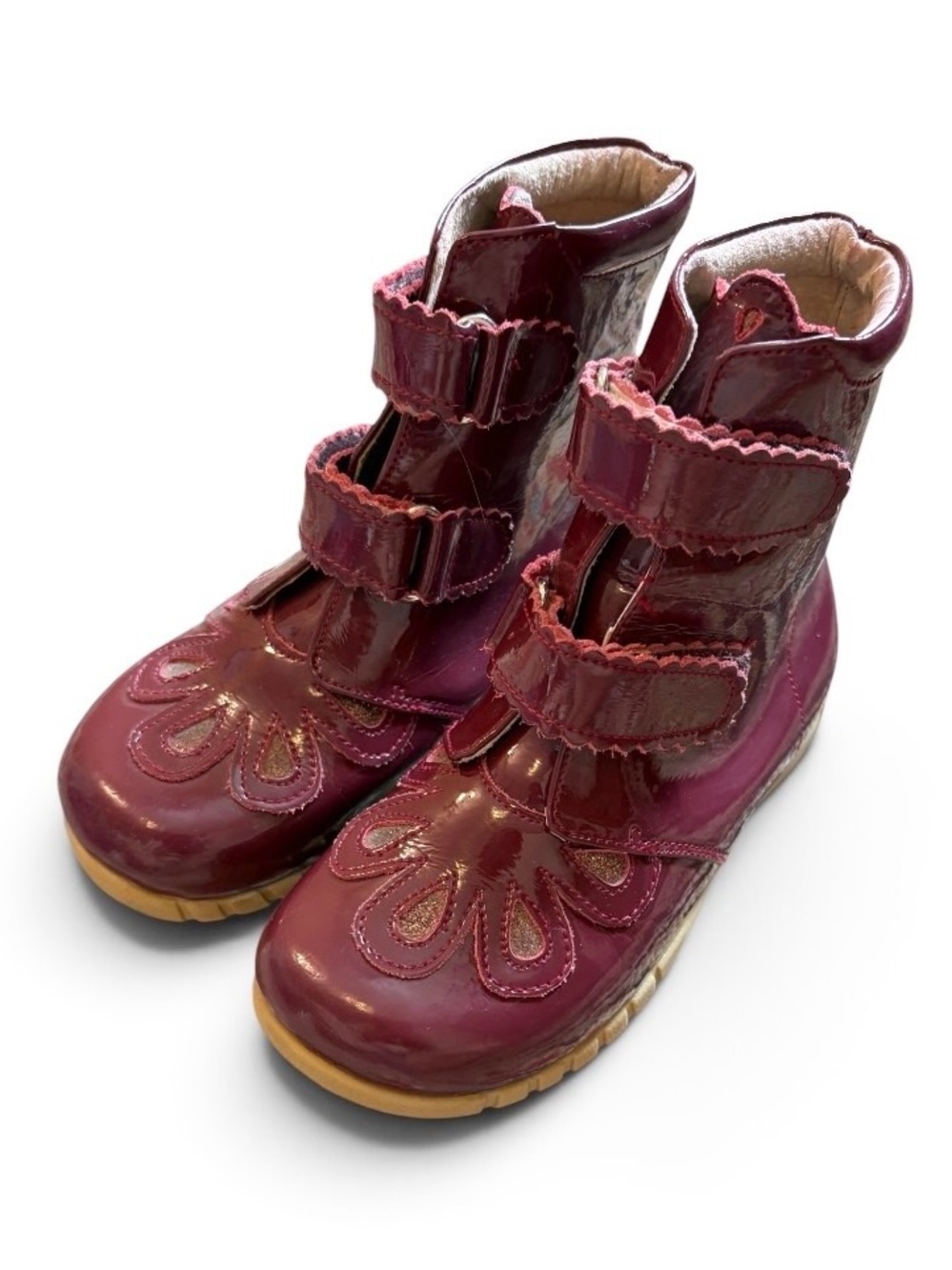 Livie & Luca | Burgundy Patent Leather | Velcro | Floret Boots | 11